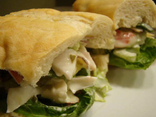 hoagie with fresh bread and vegetables